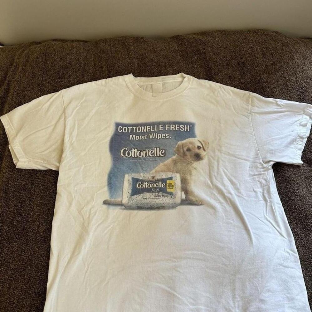 White 90S Graphic Tee With A Cute Dog  Tee